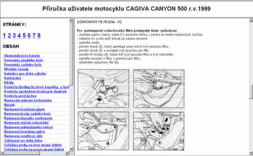 Příručka uživatele motocyklu Cagiva CANYON 500 r.v. 1999.